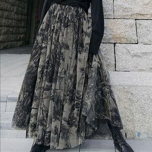 Women Print Tulle Pleated Summer A Line Skirts
